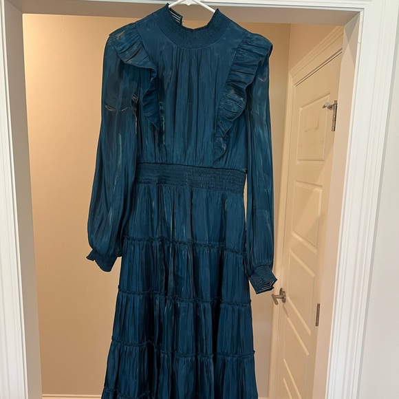 Fab’rik Silk Teal Midi Cocktail Dress - Picture 2 of 4